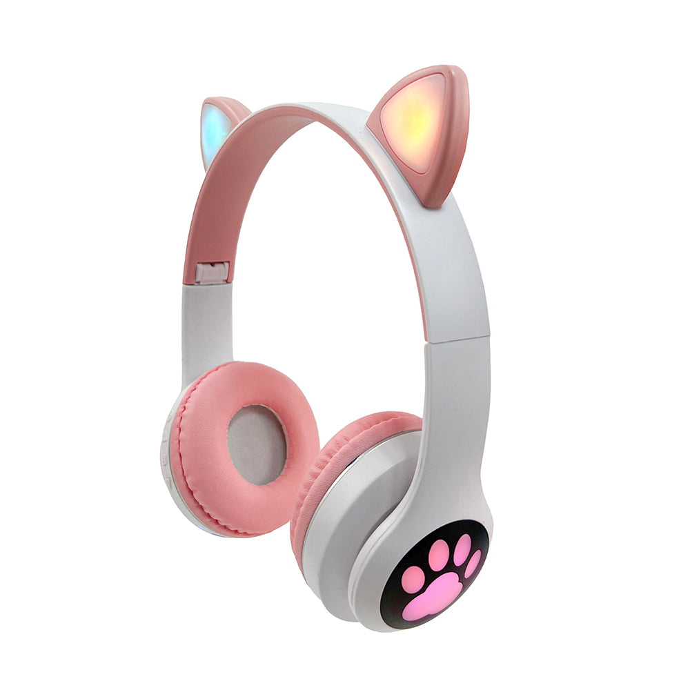 Audifonos On ear bluetooth diseño orejas de gato con luz led.