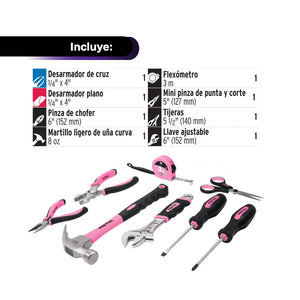 Juego de 8 herramientas color rosa